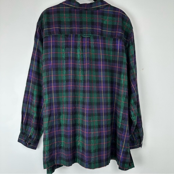 Fashion Bug Women’s Button Up Top Plus Size 22/24W Metallic Plaid Holiday Party - Picture 2 of 6